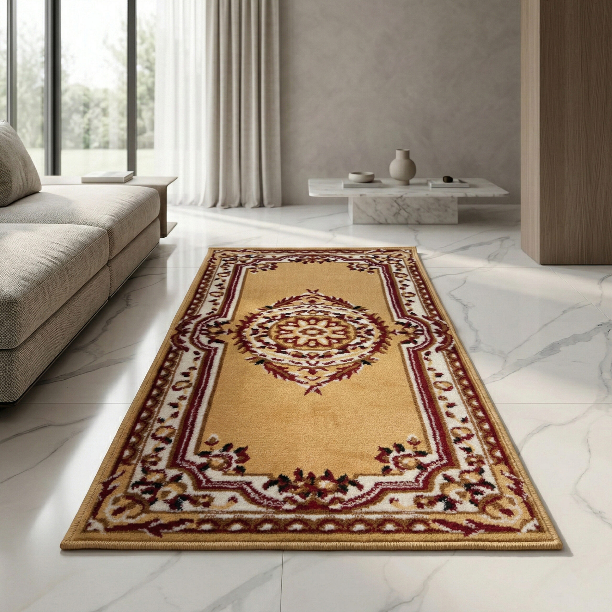 12 Luxury Turkish Design Carpet ( 2 x 4 Feet ) Golden - Image 1