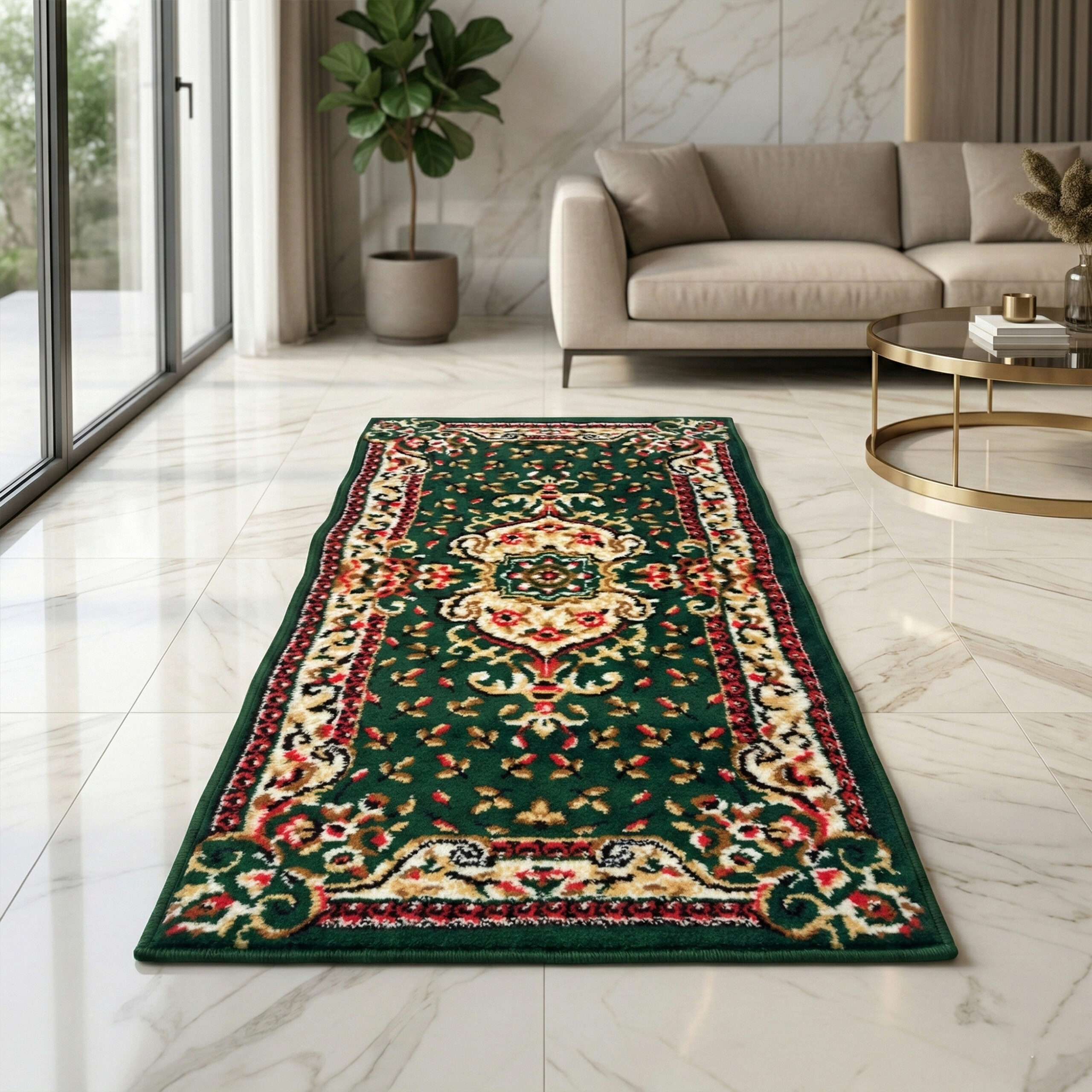 13 Luxury Turkish Design Carpet ( 2 x 4 Feet ) Green - Image 1