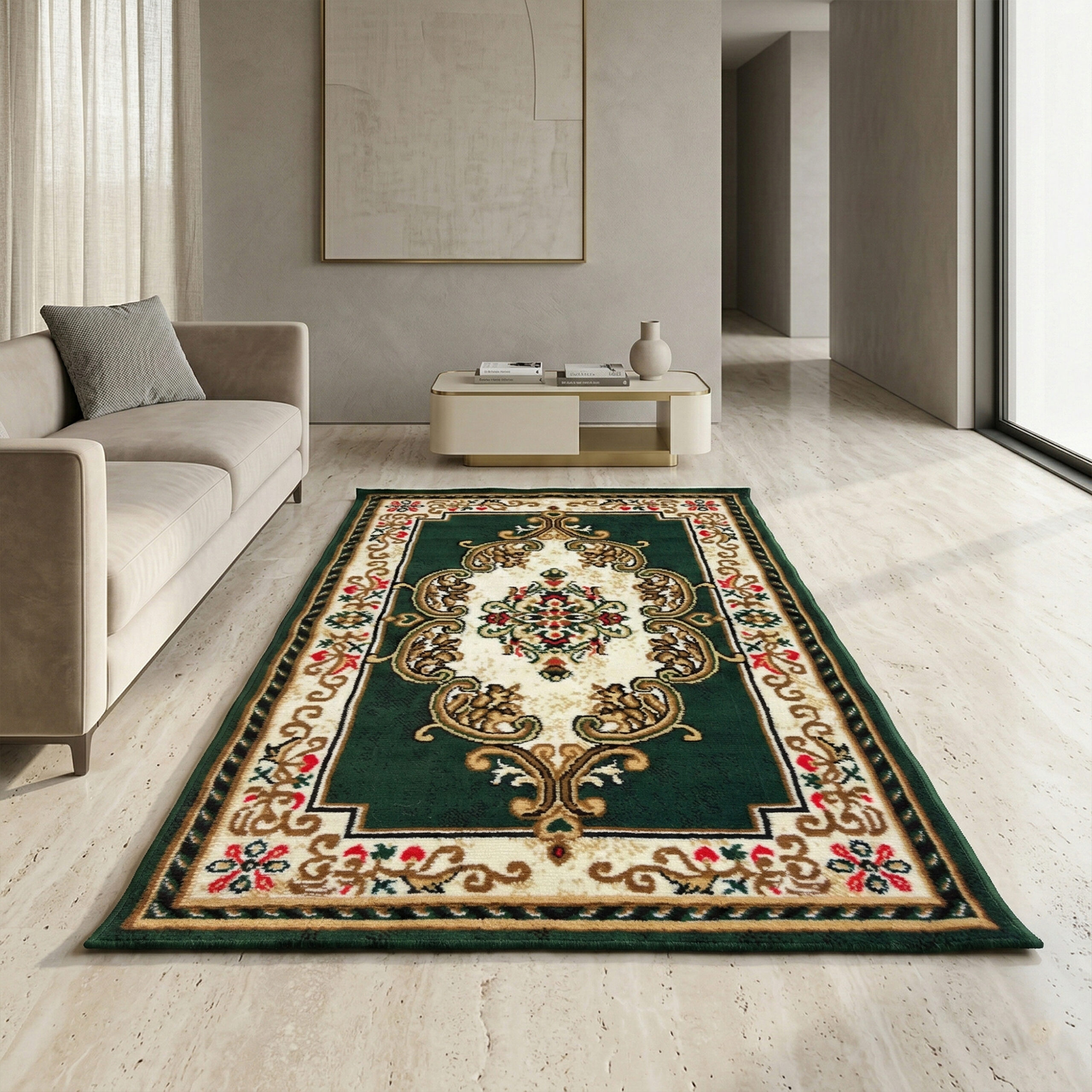 2 Luxury Turkish Design Carpet ( 3 x 5 Feet ) Green - Image 1